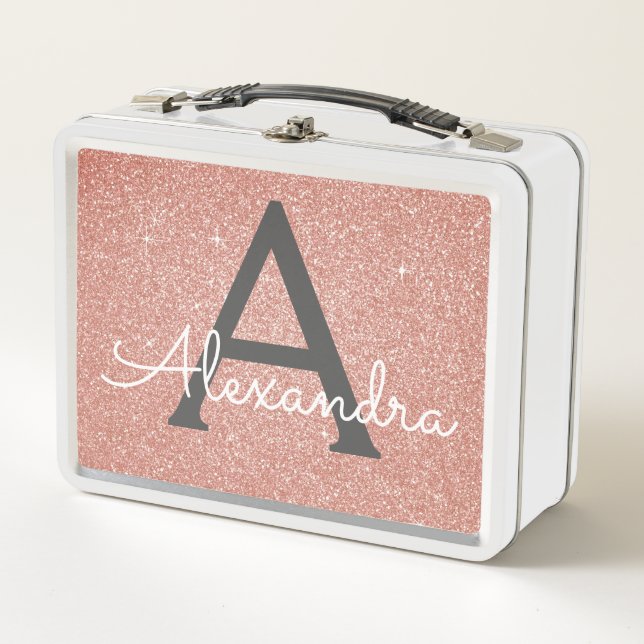 Lunch Box Rose Rose Parties scintillant Or & Monogramme étin (Devant)