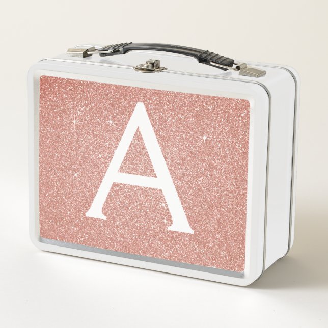 Lunch Box Rose Rose Parties scintillant Or & Monogramme étin (Devant)
