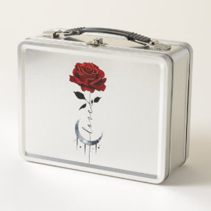 Lunch Box Rose rouge de style tatouage et lune de croissant