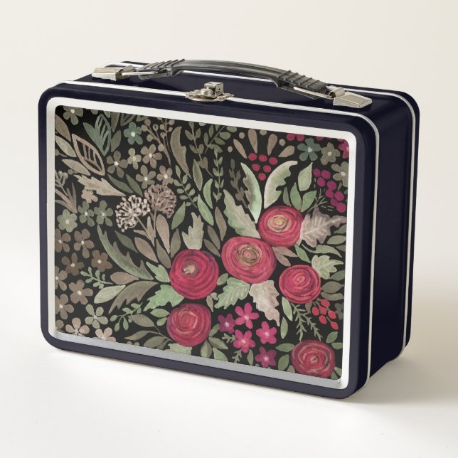 Lunch Box Roses d'aquarelle sur un arrière - plan noir, aqua (Devant)