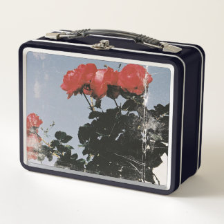 Lunch Box Roses rouges vintage sur un ciel bleu