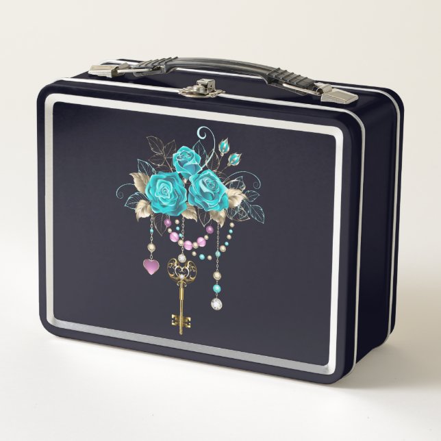 Lunch Box Roses turquoise avec touches (Devant)