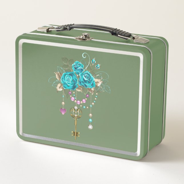 Lunch Box Roses turquoise avec touches (Devant)