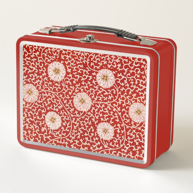 Lunch Box Rouge Floral Vibrant Ornate Classé Motif (Devant)