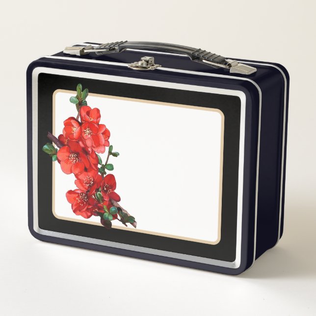 Lunch Box Rouge Japonais en fleurs de coing illustration noi (Devant)