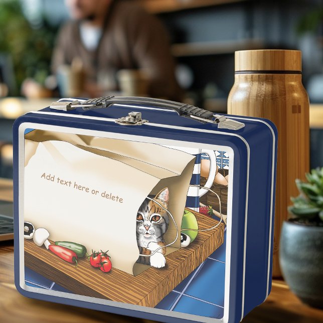 Lunch Box Sac à provisions chat tigré curieux bleu mignon    (Créateur téléchargé)