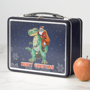 Lunch Box Santa à cheval sur T Rex - Joyeux Trexmas