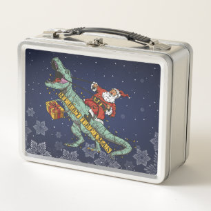 Lunch Box Santa à cheval sur T Rex - Joyeux Trexmas