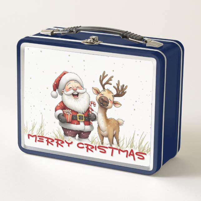Lunch Box Santa and Reindeer in Festive Cartoon Style (Devant)