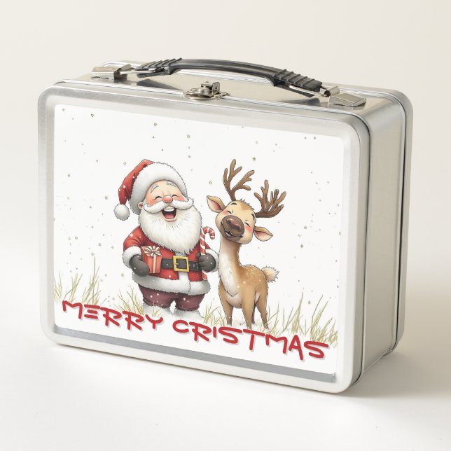 Lunch Box Santa and Reindeer in Festive Cartoon Style (Devant)