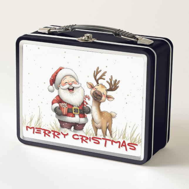 Lunch Box Santa and Reindeer in Festive Cartoon Style (Devant)