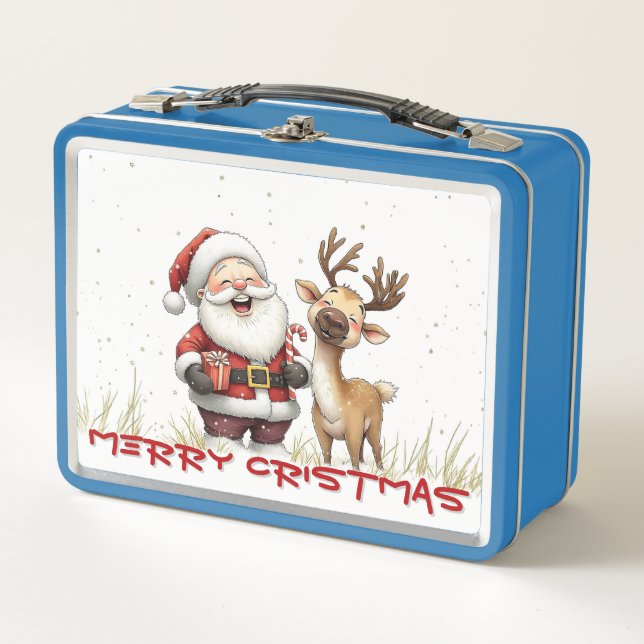 Lunch Box Santa and Reindeer in Festive Cartoon Style (Devant)