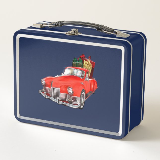 Lunch Box Santa Claus dans une vieille vieille voiture ancie (Devant)
