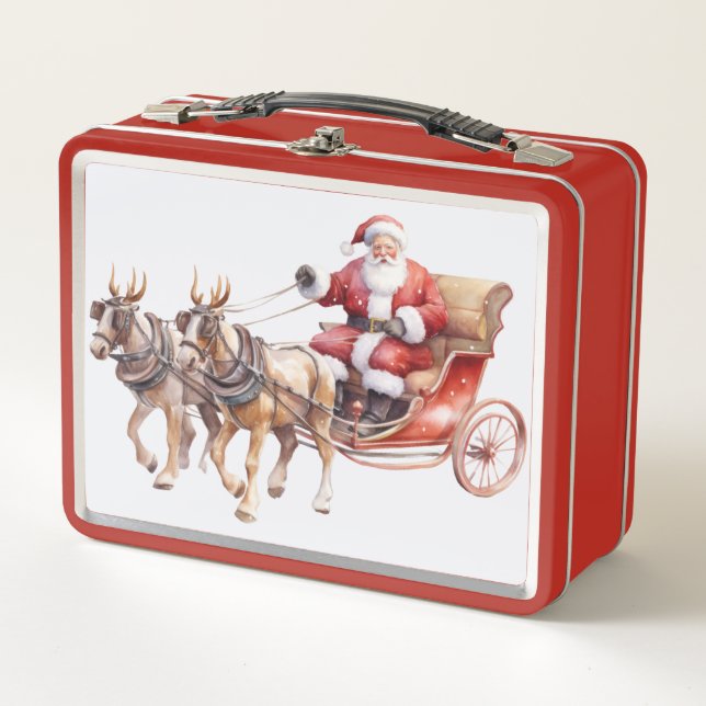 Lunch Box Santa Clause with horses wearing reindeer antlers (Devant)
