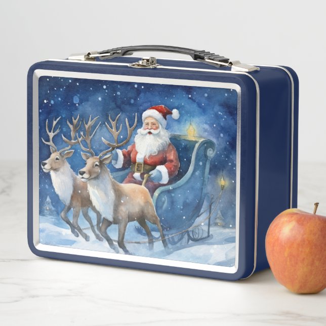 Lunch Box Santa Clause with reindeer sleigh snowy landscape (En situation)