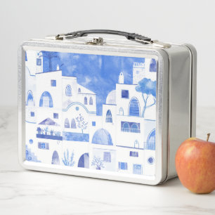 Lunch Box Santorin Grec Ile Aquarelle Townscape