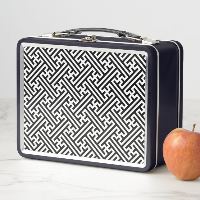 Lunch Box Sayagata motif, japonais, noir et blanc (En situation)
