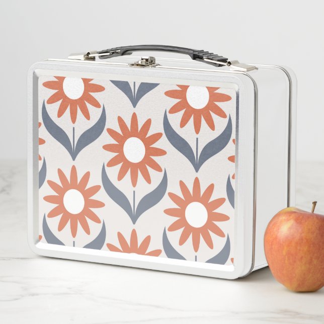 Lunch Box Scandinave rétro motif floral, fleur rétro, vin (En situation)
