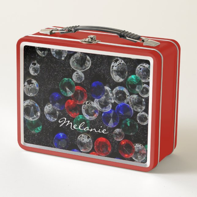 Lunch Box Scattered Jewels and Gemstones Personalised Metal  (Devant)