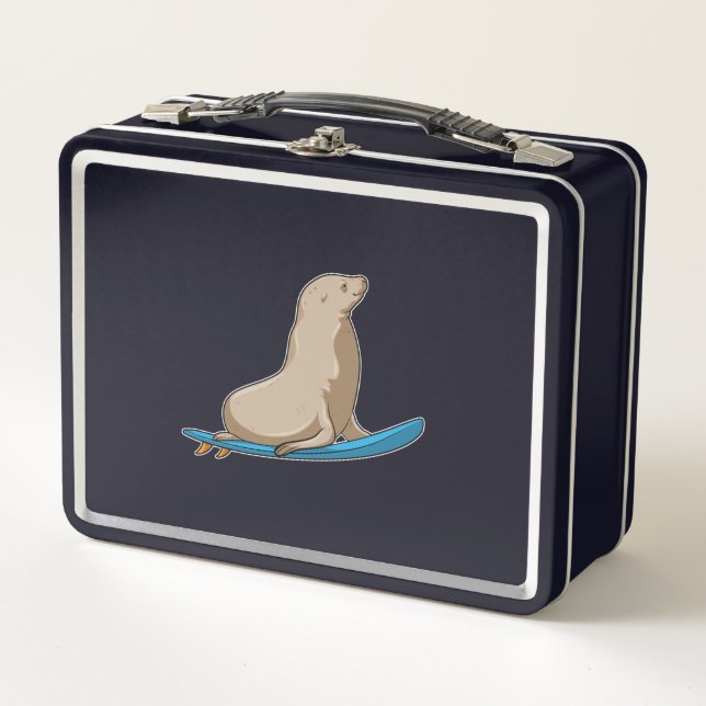 Lunch Box Sceau comme surfeur avec Surfboard (Devant)