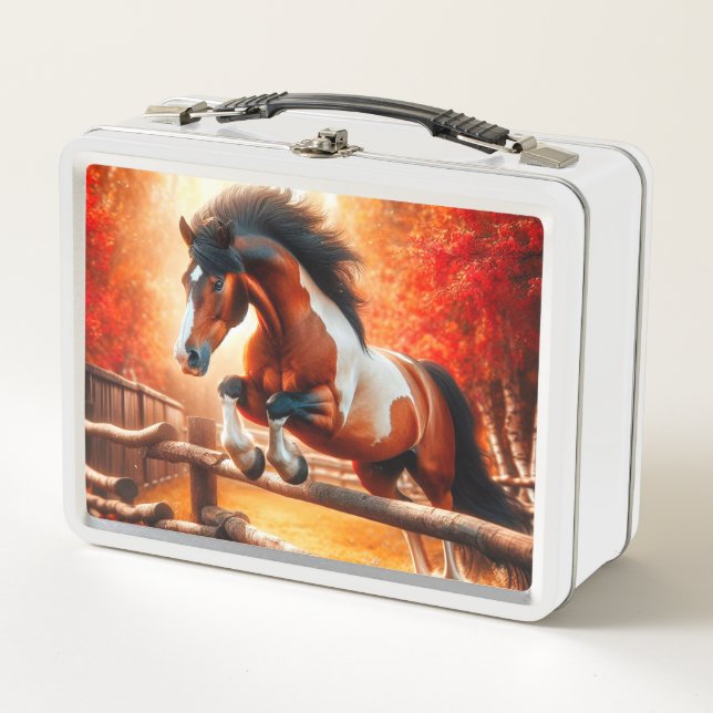 Lunch Box Scène de forêt automnale avec cheval sauteur (Devant)