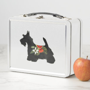 Lunch Box Scottie Chien race Boho Floral Silhouette