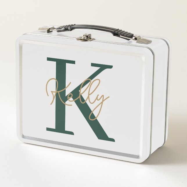Lunch Box Script moderne Emerald Green Monogram (Devant)