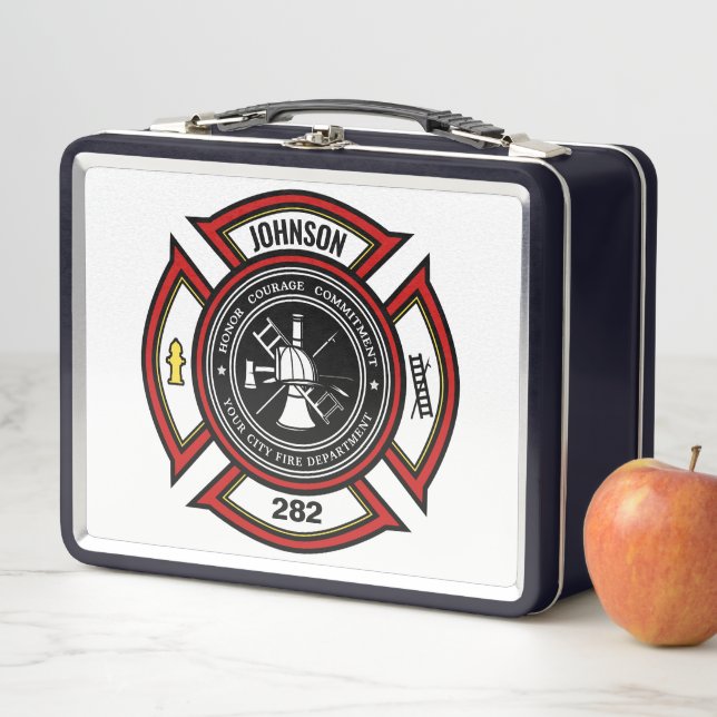 Lunch Box Service d'incendie AJOUTER LE NOM Pompier Insigne  (En situation)