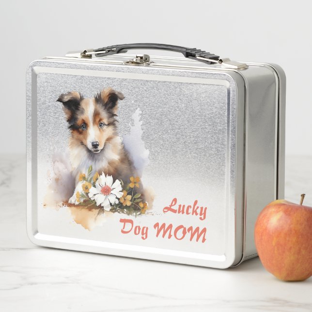 Lunch Box Shetland Sheepdog Chiot Pet Aquarelle (En situation)