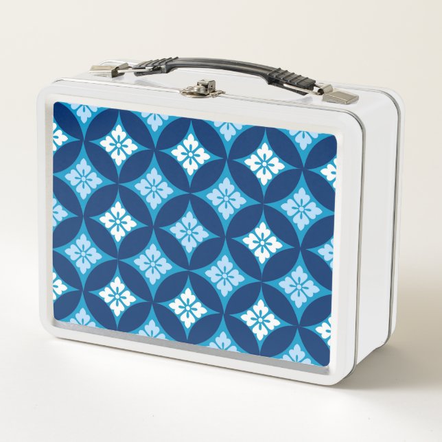 Lunch Box Shippo avec Motif Fleur, Indigo Bleu et Blanc (Devant)