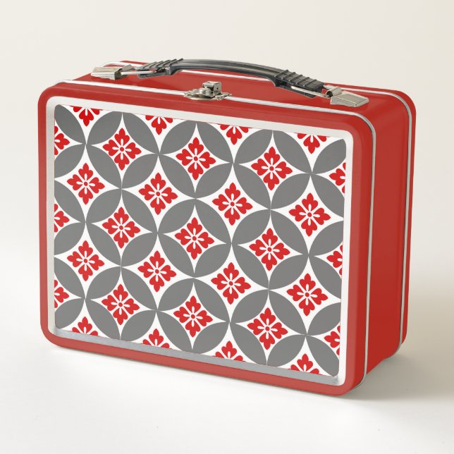 Lunch Box Shippo avec Motif Fleur, Rouge, Blanc et Gris (Devant)