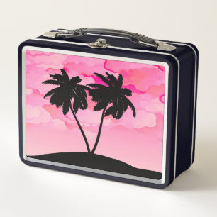 Lunch Box Silhouette de palmier contre l'aube rose avec nuag