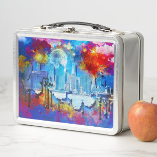 Lunch Box SlipperyJoe NYC graffiti lune entourée de tourbill