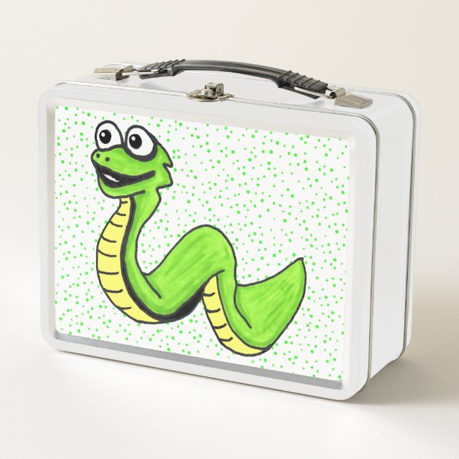 Lunch Box Smiling amusant serpent à caricature vert vif sur  (Devant)