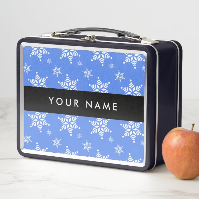 Lunch Box Snowflakes blanc, Bleu, Votre nom, Personnaliser (En situation)
