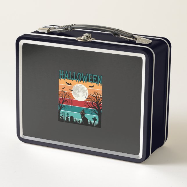 Lunch Box Sorcière d'Halloween Chat Toile d'araignée Lune Ci (Devant)