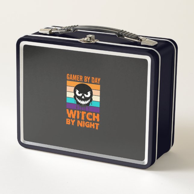 Lunch Box Sorcière Joueuse Halloween Crâne Rétro (Devant)