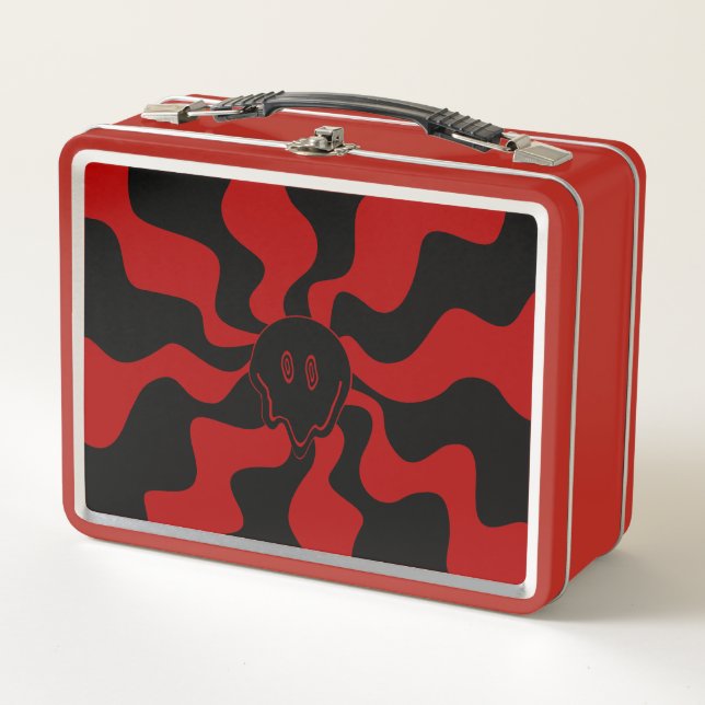 Lunch Box Sourire fondu rétro rouge et noir (Devant)