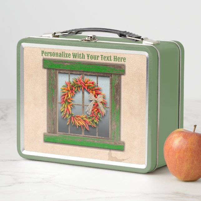 Lunch Box Southwest Chile Wreath Rustic Window Personalized (En situation)
