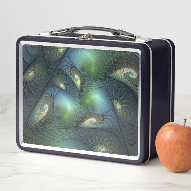 Lunch Box Spirales Turquoise Beige Vert Abstrait Fractal Art (En situation)