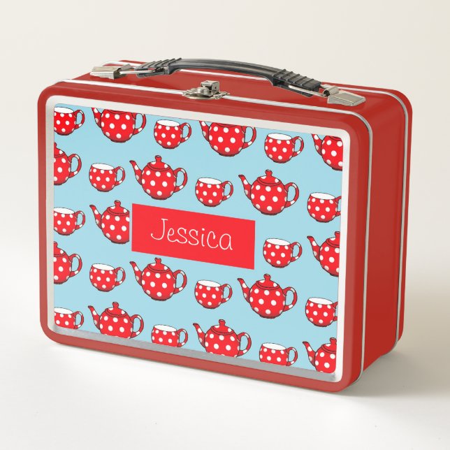Lunch Box Spotty Red Teapot and Cups Motif Personnalisé (Devant)