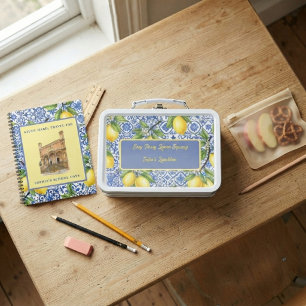 Lunch Box "Squeeze The Day" Citron de Sicile, Bleu Maiolique