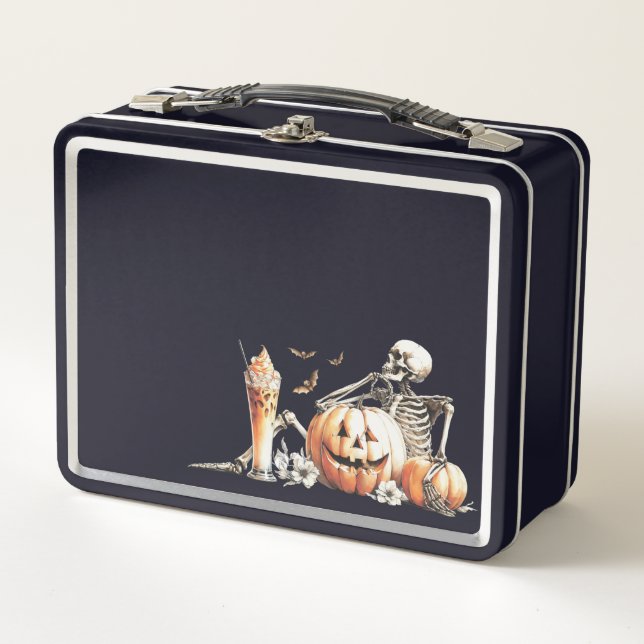Lunch Box Squelette avec citrouille et boire. Halloween. (Devant)