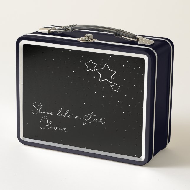 Lunch Box Star Trio en noir et blanc avec message et nom (Devant)
