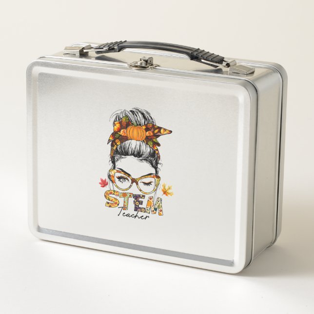 Lunch Box STEM Teacher Messy Bun Fall Vibes Automne Thanksgi (Devant)