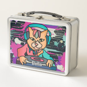Lunch Box Street Retro Chat avec casque Drôle