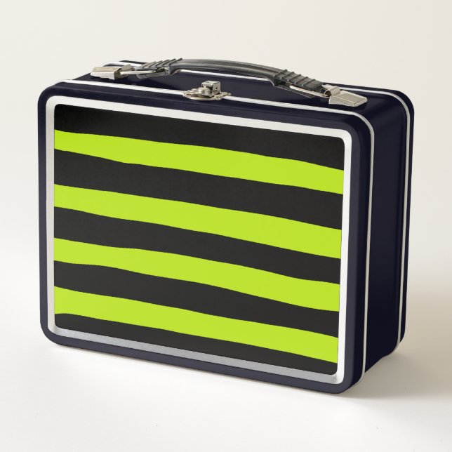Lunch Box Stripes inégales - Lime vert et noir (Devant)