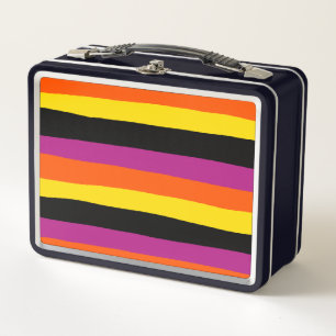 Lunch Box Stripes inégales - Noir, rose, orange et jaune