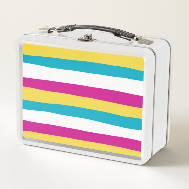 Lunch Box Stripes inégales - Turquoise, Jaune, Rose et Blanc (Devant)
