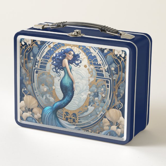 Lunch Box Style Art Nouveau Mermaid Bleu Art Déco (Devant)